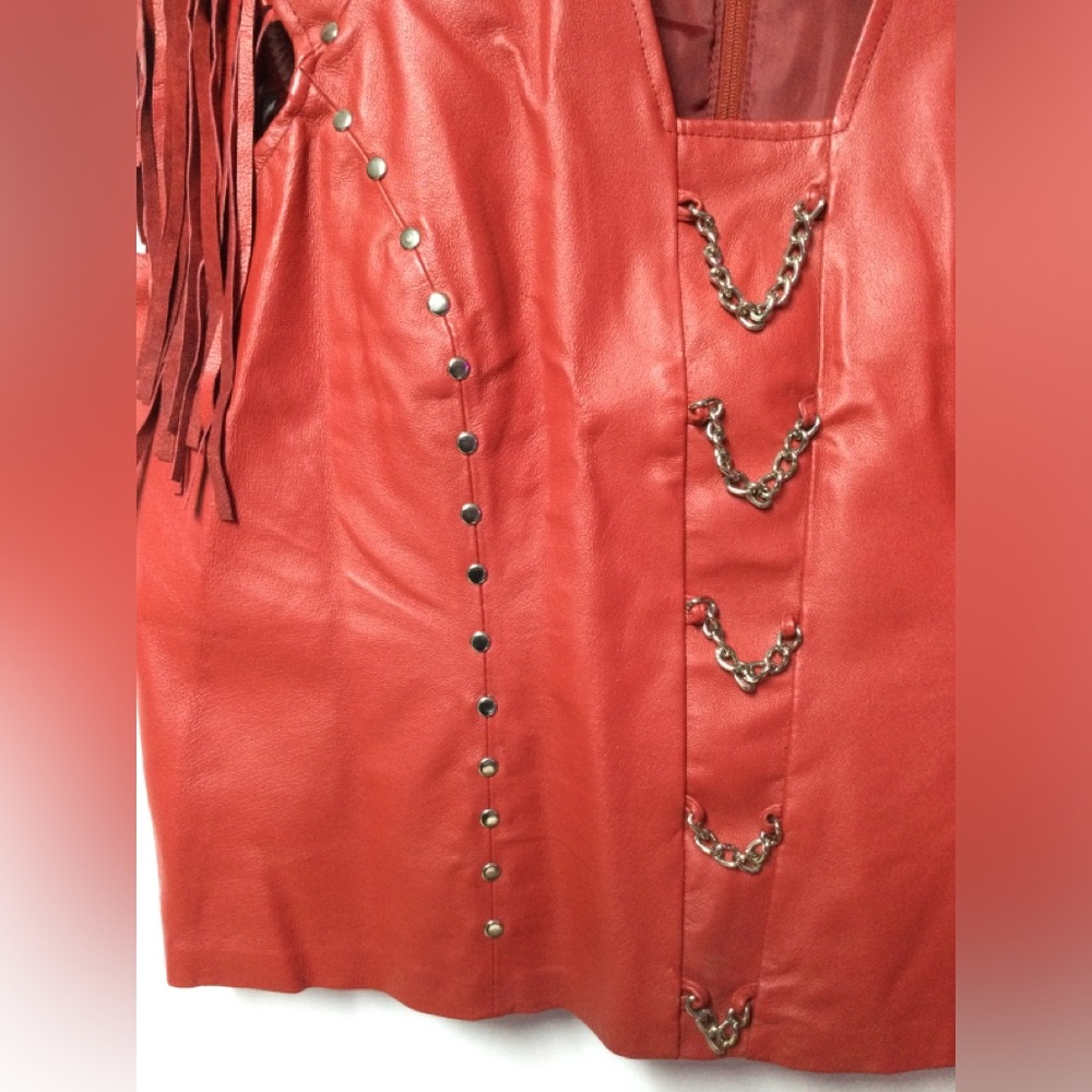 Vintage Leather Gallery Red Fringe studded top. 2X - Picture 2 of 11